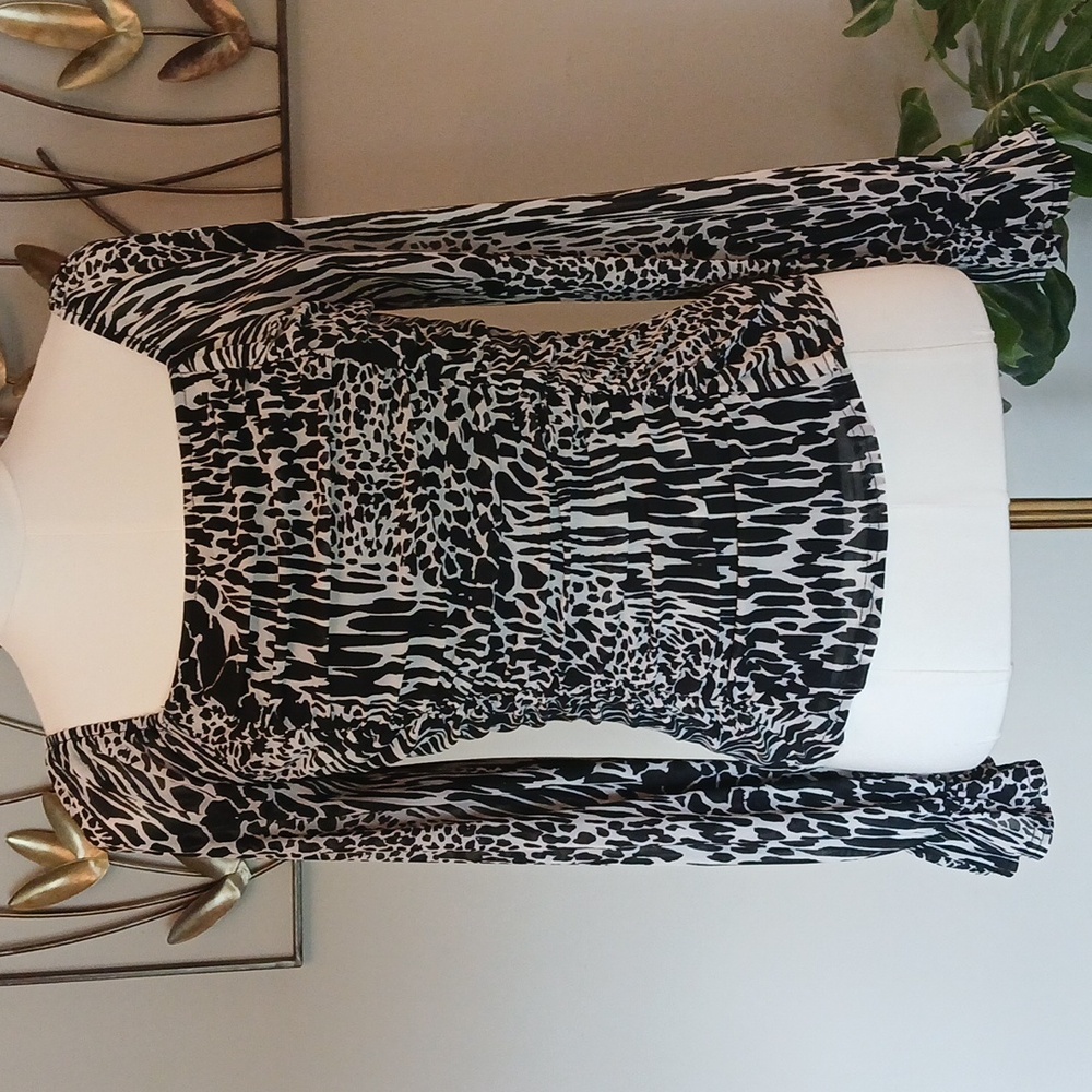 Black and White Animal Print Long Sleeve Top Ember